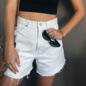 white cotton denim high waist shorts
